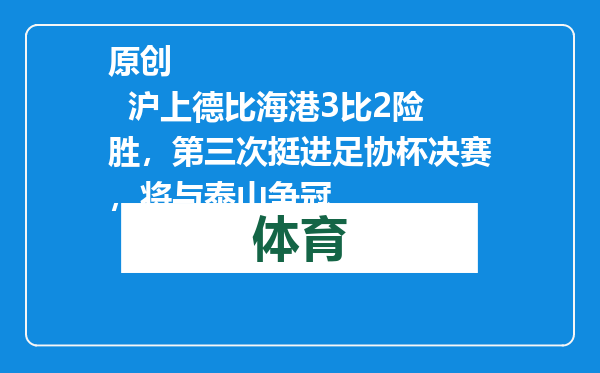 原创            沪上德比海港3比2险胜，第三次挺进足协杯决赛，将与泰山争冠
