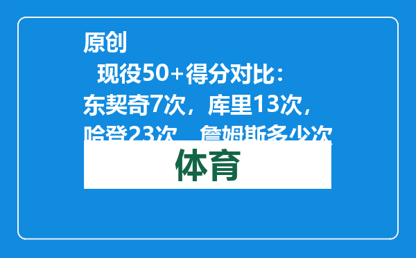 原创            现役50+得分对比：东契奇7次，库里13次，哈登23次，詹姆斯多少次
