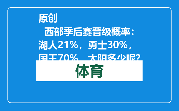原创            西部季后赛晋级概率：湖人21%，勇士30%，国王70%，太阳多少呢？