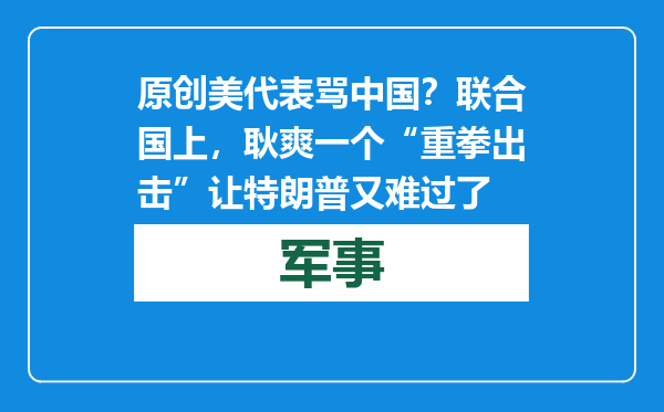 原创            美代表骂中国？联合国上，耿爽一个“重拳出击”让特朗普又难过了