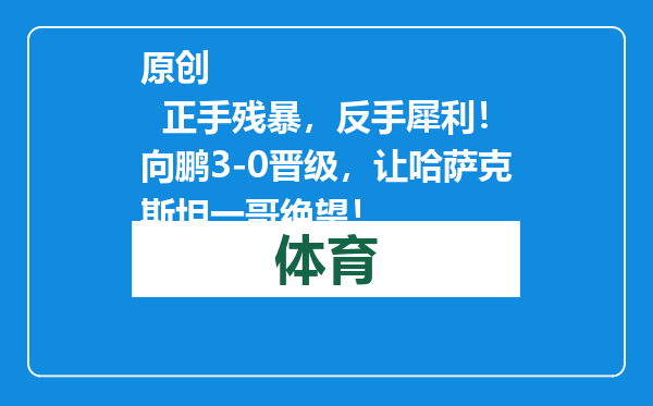 原创            正手残暴，反手犀利！向鹏3-0晋级，让哈萨克斯坦一哥绝望！