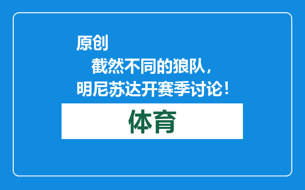 原创            截然不同的狼队，明尼苏达开赛季讨论！
