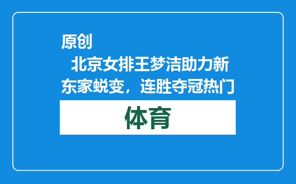原创            北京女排王梦洁助力新东家蜕变，连胜夺冠热门