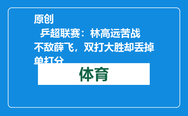 原创            乒超联赛：林高远苦战不敌薛飞，双打大胜却丢掉单打分