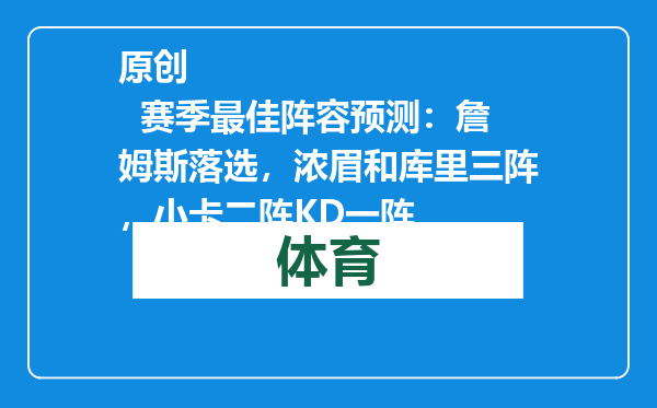 原创            赛季最佳阵容预测：詹姆斯落选，浓眉和库里三阵，小卡二阵KD一阵