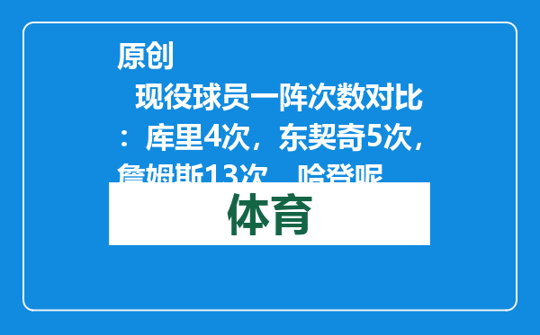 原创            现役球员一阵次数对比：库里4次，东契奇5次，詹姆斯13次，哈登呢