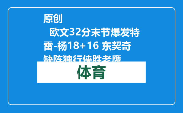 原创            欧文32分末节爆发特雷-杨18+16 东契奇缺阵独行侠胜老鹰