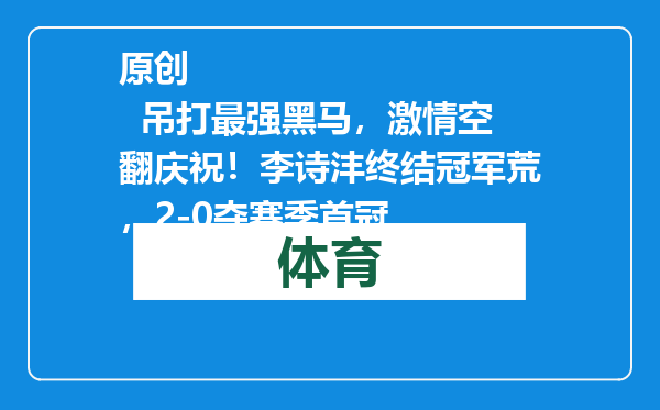 原创            吊打最强黑马，激情空翻庆祝！李诗沣终结冠军荒，2-0夺赛季首冠