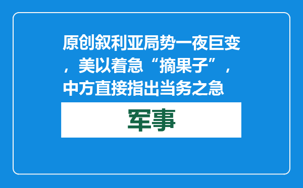原创            叙利亚局势一夜巨变，美以着急“摘果子”，中方直接指出当务之急