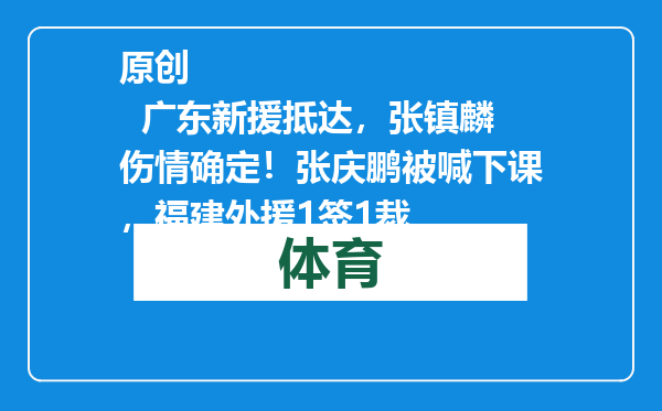 原创            广东新援抵达，张镇麟伤情确定！张庆鹏被喊下课，福建外援1签1裁