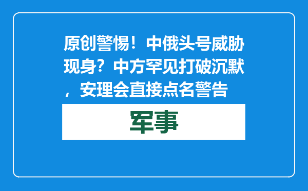 原创            警惕！中俄头号威胁现身？中方罕见打破沉默，安理会直接点名警告
