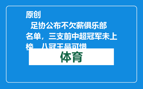原创            足协公布不欠薪俱乐部名单，三支前中超冠军未上榜，八冠王最可惜