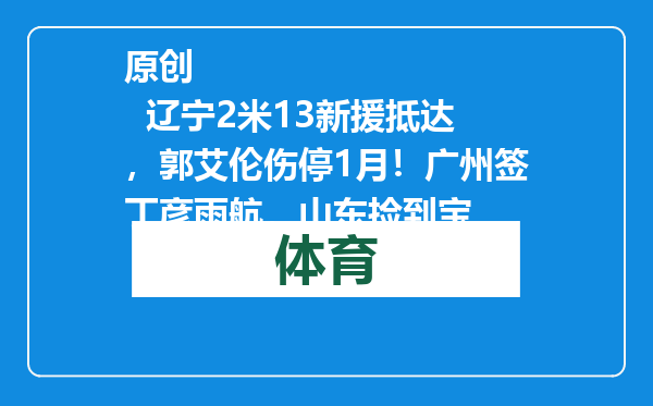 原创            辽宁2米13新援抵达，郭艾伦伤停1月！广州签丁彦雨航，山东捡到宝