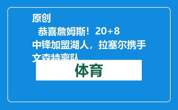 原创            恭喜詹姆斯！20+8中锋加盟湖人，拉塞尔携手文森特离队