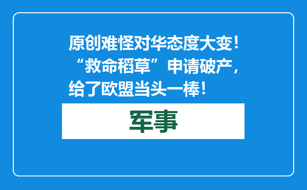 原创            难怪对华态度大变！“救命稻草”申请破产，给了欧盟当头一棒！