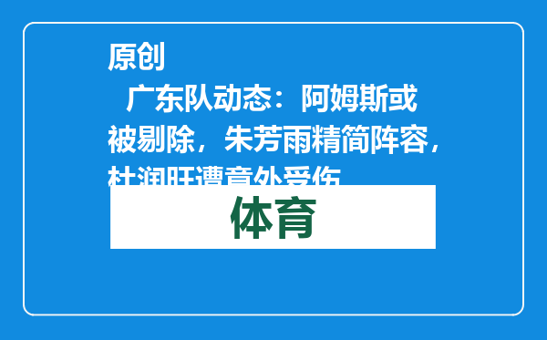 原创            广东队动态：阿姆斯或被剔除，朱芳雨精简阵容，杜润旺遭意外受伤
