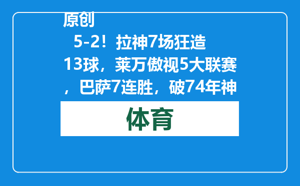 原创            5-2！拉神7场狂造13球，莱万傲视5大联赛，巴萨7连胜，破74年神迹