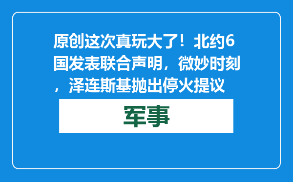 原创            这次真玩大了！北约6国发表联合声明，微妙时刻，泽连斯基抛出停火提议