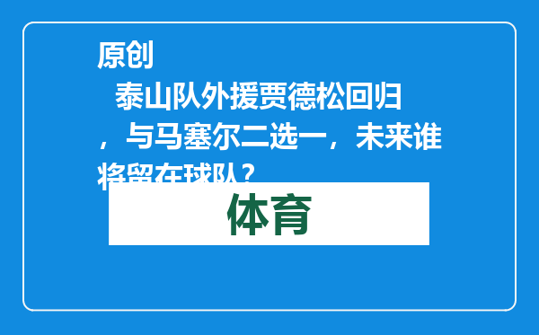 原创            泰山队外援贾德松回归，与马塞尔二选一，未来谁将留在球队？