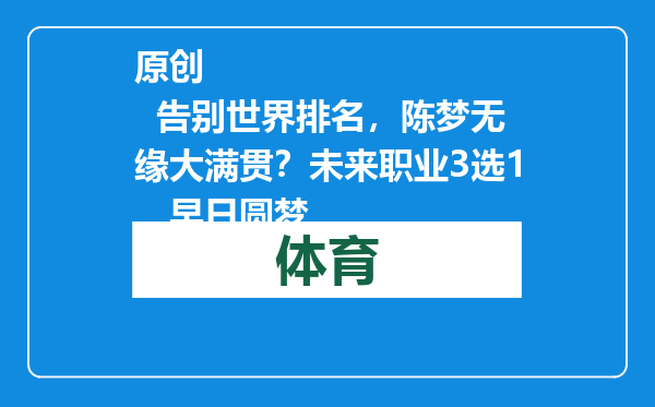 原创            告别世界排名，陈梦无缘大满贯？未来职业3选1，早日圆梦