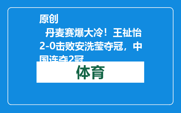 原创            丹麦赛爆大冷！王祉怡2-0击败安洗莹夺冠，中国连夺2冠