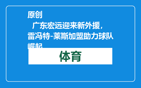 原创            广东宏远迎来新外援，雷冯特-莱斯加盟助力球队崛起