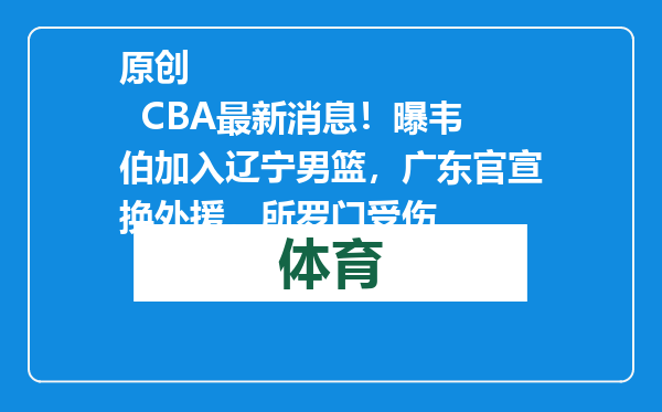 原创            CBA最新消息！曝韦伯加入辽宁男篮，广东官宣换外援，所罗门受伤