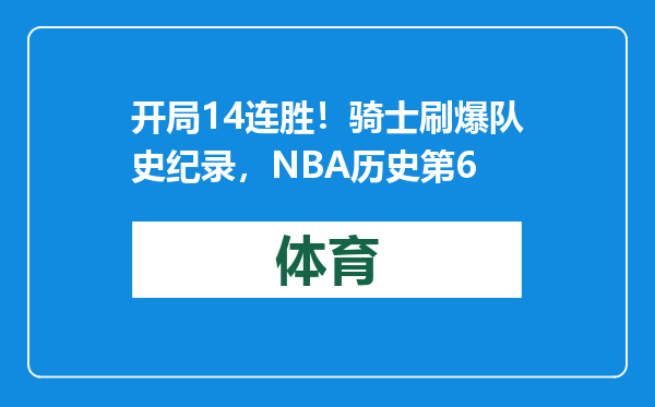 开局14连胜！骑士刷爆队史纪录，NBA历史第6