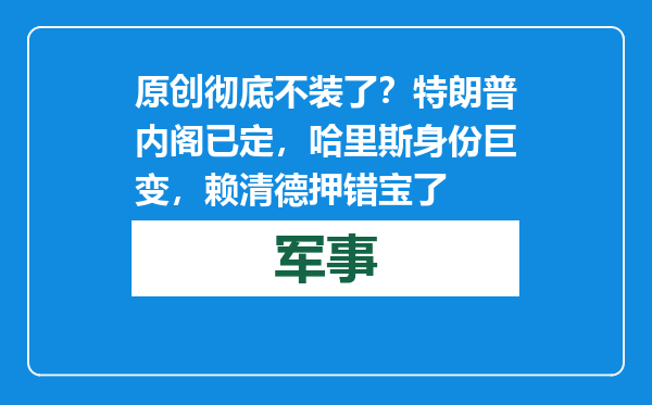 原创            彻底不装了？特朗普内阁已定，哈里斯身份巨变，赖清德押错宝了