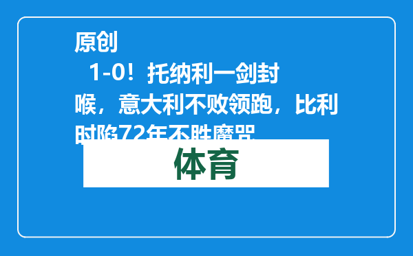 原创            1-0！托纳利一剑封喉，意大利不败领跑，比利时陷72年不胜魔咒