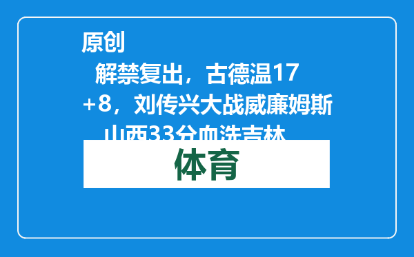 原创            解禁复出，古德温17+8，刘传兴大战威廉姆斯，山西33分血洗吉林