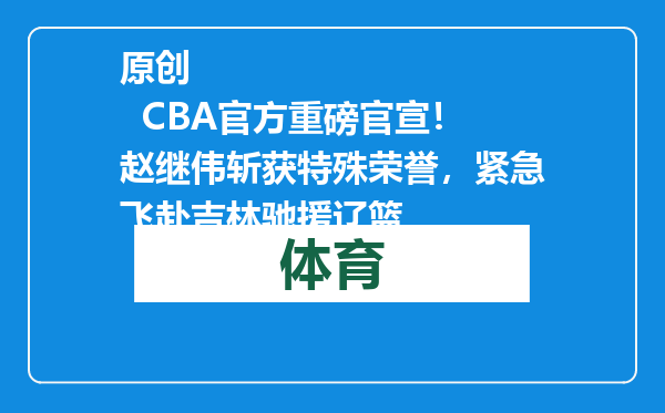 原创            CBA官方重磅官宣！赵继伟斩获特殊荣誉，紧急飞赴吉林驰援辽篮