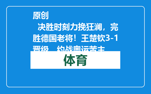 原创            决胜时刻力挽狂澜，完胜德国老将！王楚钦3-1晋级，约战奥运苦主
