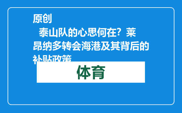 原创            泰山队的心思何在？莱昂纳多转会海港及其背后的补贴政策