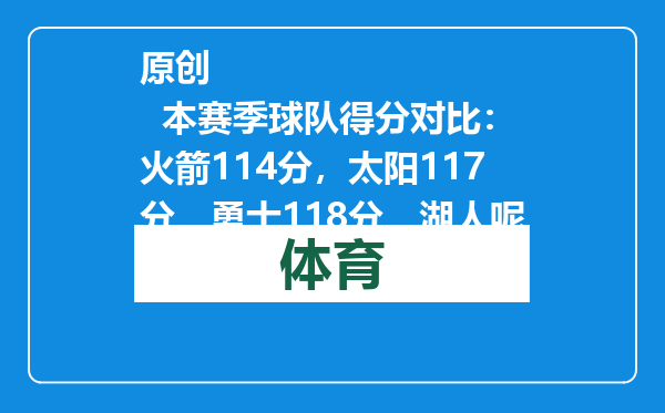 原创            本赛季球队得分对比：火箭114分，太阳117分，勇士118分，湖人呢