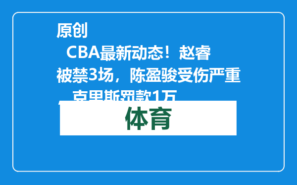原创            CBA最新动态！赵睿被禁3场，陈盈骏受伤严重，克里斯罚款1万