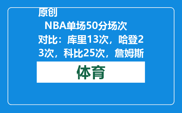 原创            NBA单场50分场次对比：库里13次，哈登23次，科比25次，詹姆斯呢