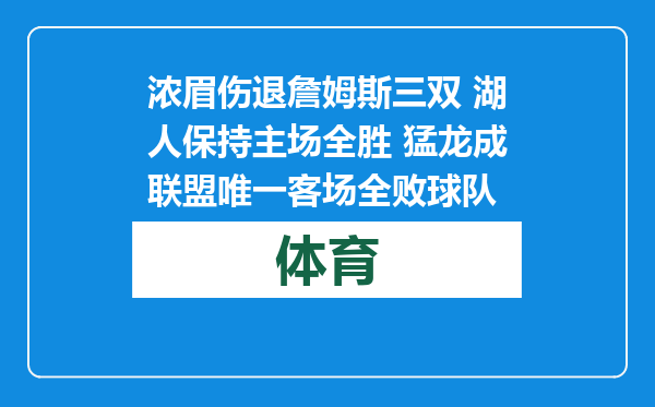 浓眉伤退詹姆斯三双 湖人保持主场全胜 猛龙成联盟唯一客场全败球队