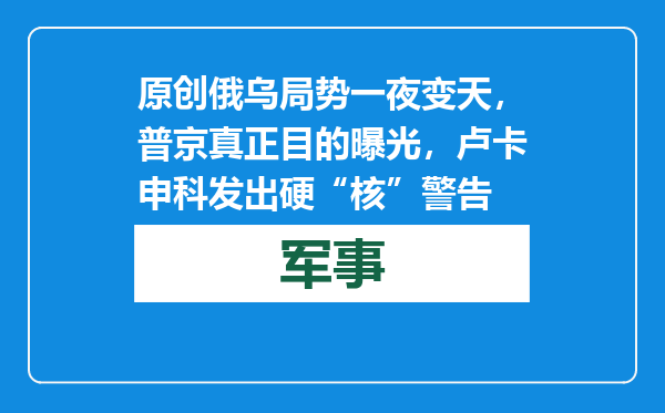 原创            俄乌局势一夜变天，普京真正目的曝光，卢卡申科发出硬“核”警告