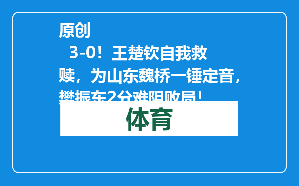 原创            3-0！王楚钦自我救赎，为山东魏桥一锤定音，樊振东2分难阻败局！