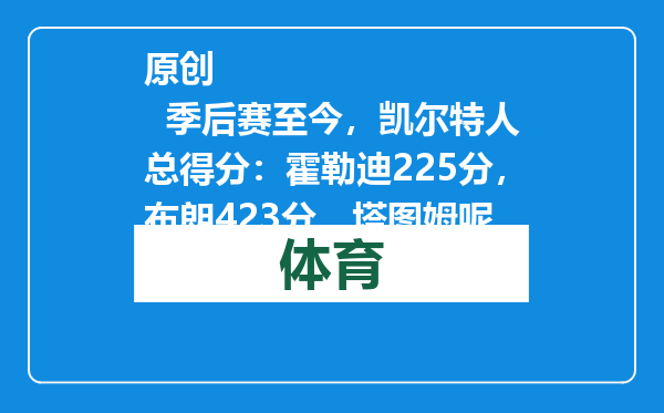 原创            季后赛至今，凯尔特人总得分：霍勒迪225分，布朗423分，塔图姆呢