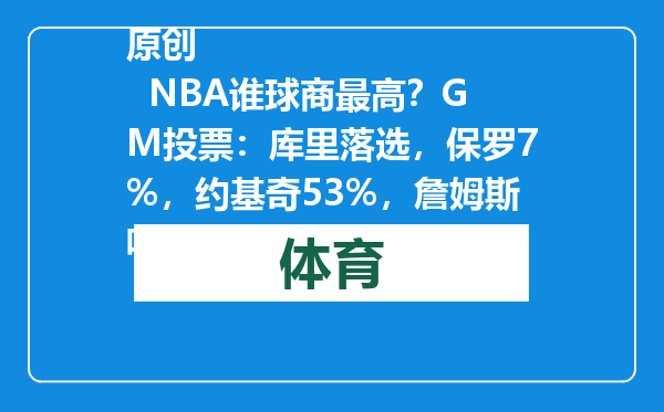 原创            NBA谁球商最高？GM投票：库里落选，保罗7%，约基奇53%，詹姆斯呢