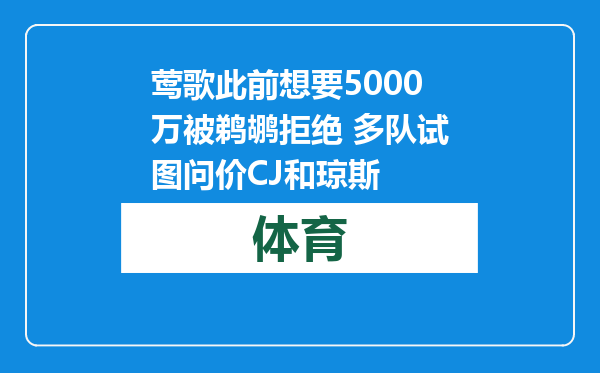 莺歌此前想要5000万被鹈鹕拒绝 多队试图问价CJ和琼斯