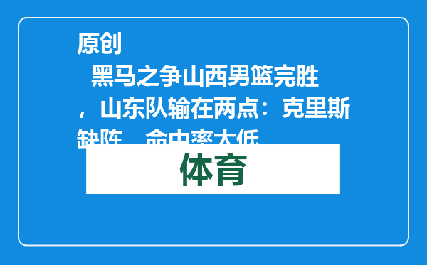 原创            黑马之争山西男篮完胜，山东队输在两点：克里斯缺阵、命中率太低