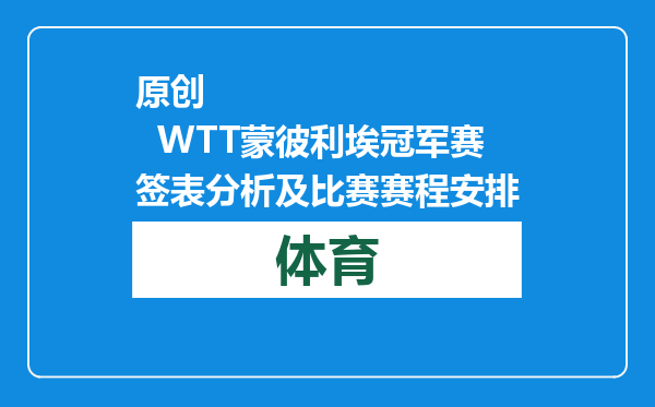 原创            WTT蒙彼利埃冠军赛签表分析及比赛赛程安排