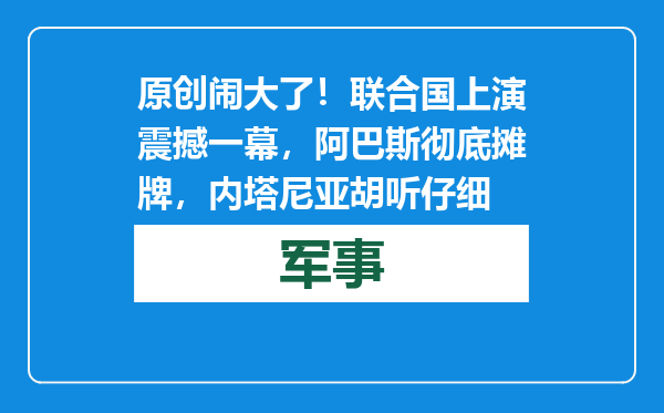 原创            闹大了！联合国上演震撼一幕，阿巴斯彻底摊牌，内塔尼亚胡听仔细