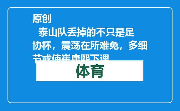原创            泰山队丢掉的不只是足协杯，震荡在所难免，多细节或使崔康熙下课