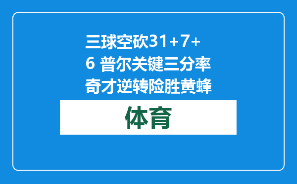 三球空砍31+7+6 普尔关键三分率奇才逆转险胜黄蜂