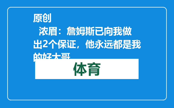 原创            浓眉：詹姆斯已向我做出2个保证，他永远都是我的好大哥
