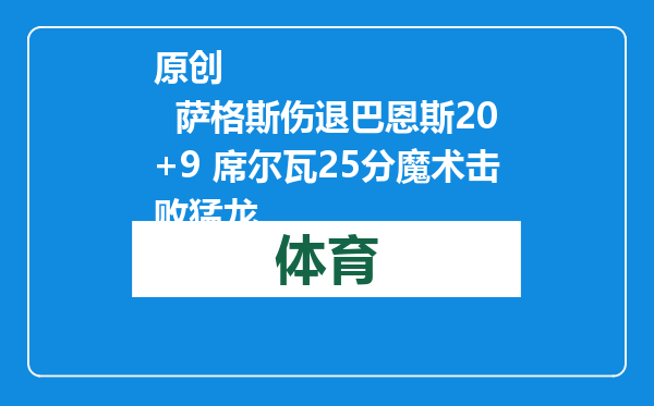 原创            萨格斯伤退巴恩斯20+9 席尔瓦25分魔术击败猛龙